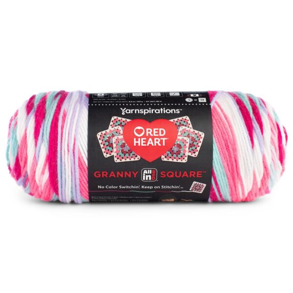 Pink punch red heart granny square yarn